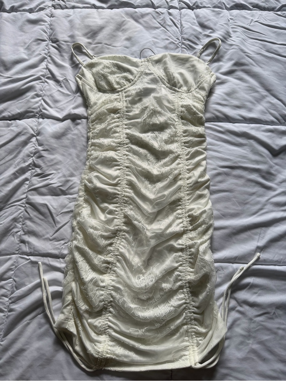 Princess Polly White Ruched Lace Slip Mini Dress